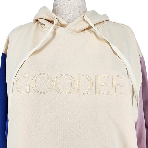 GOODEE x Kotn Women Ivory Colorblock Cotton Oversized Kangaroo Hoodie Size L - Picture 7 of 8